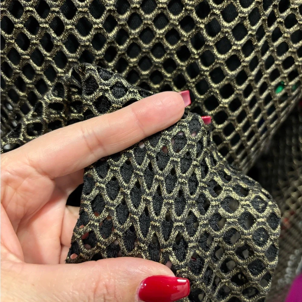 Fashion Nova Black and Gold Mesh long sleeve Top size XL